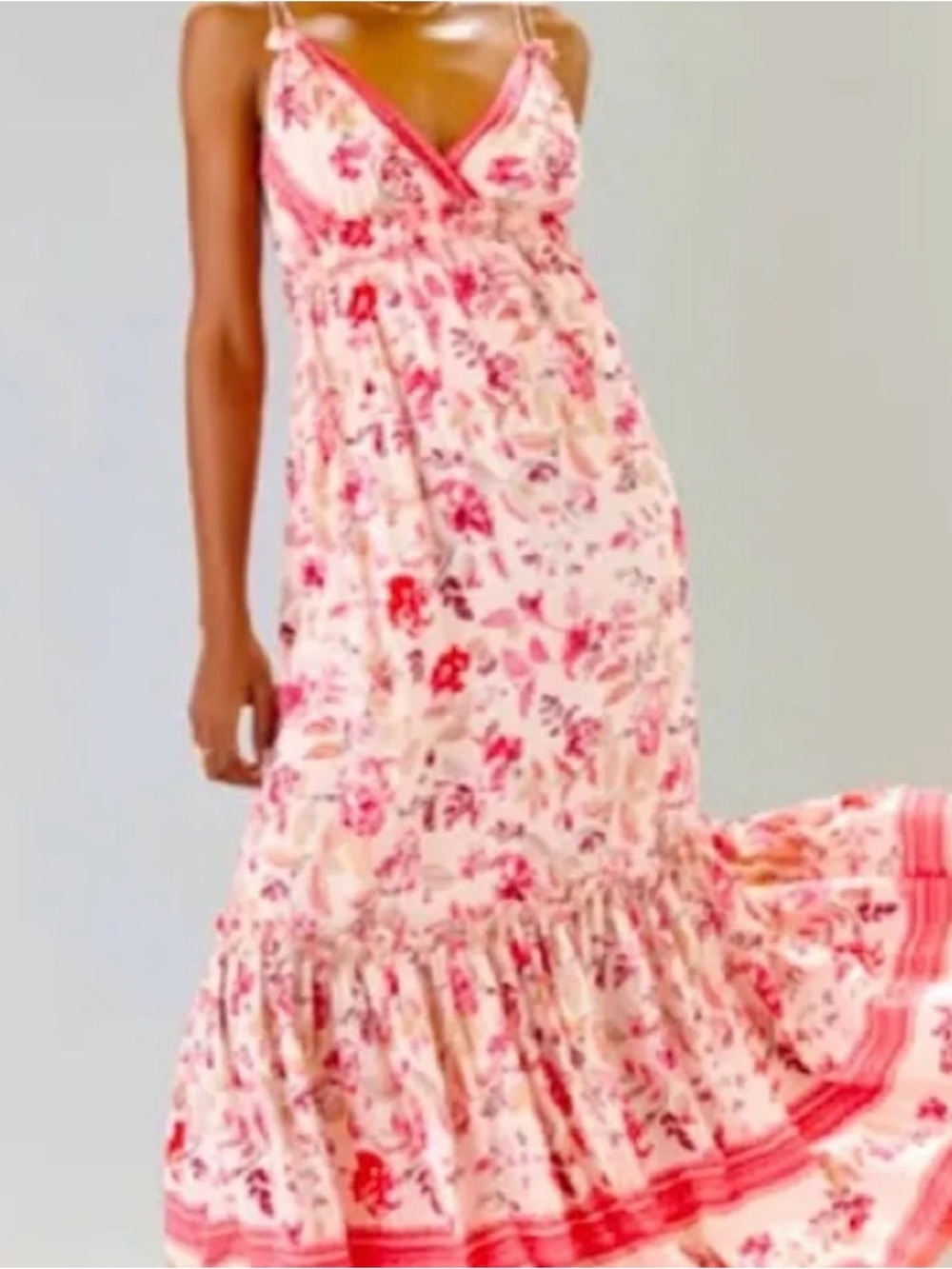 Blue Rain Floral Pink Maxi Sundress - M